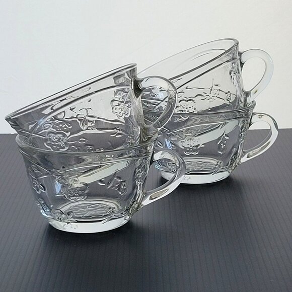 Anchor Hocking Other - Anchor Hocking Savannah Clear Punch Coffee/Tea Cup, Set of 4, Pressed Floral